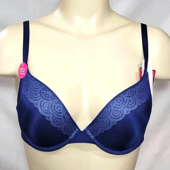 34C Lily of France 2175300 Smooth & Sleek Push Up Underwire Bra Navy NWT - Picture 1 of 7